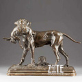 Art modern animal statue hunting dog with rabbit bronze sculpture